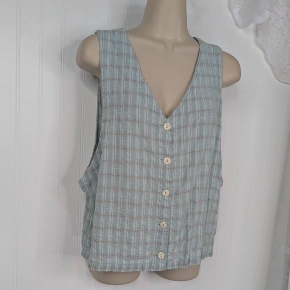 VINTAGE 100% Cotton Plaid Sleeveless Button-Front V-Neck Top Sz M - Picture 4 of 10